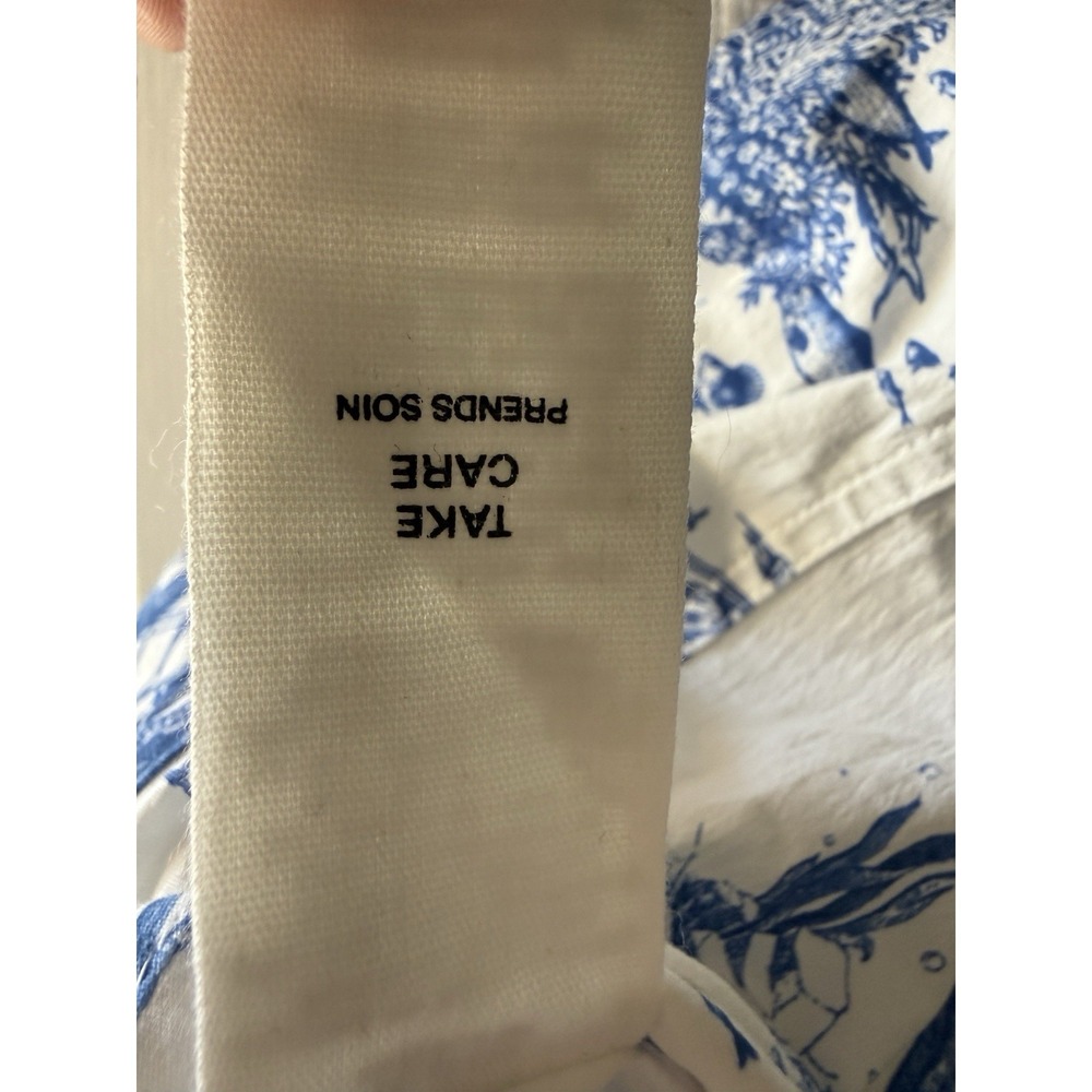 Avec Les Filles Blue White Mermaid Toile Linen Blend Midi Dress Size 8 NWT - Picture 12 of 16